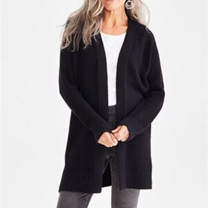 POL Women's Black cable knit Open Front duster  Cardigan Sweater size L
